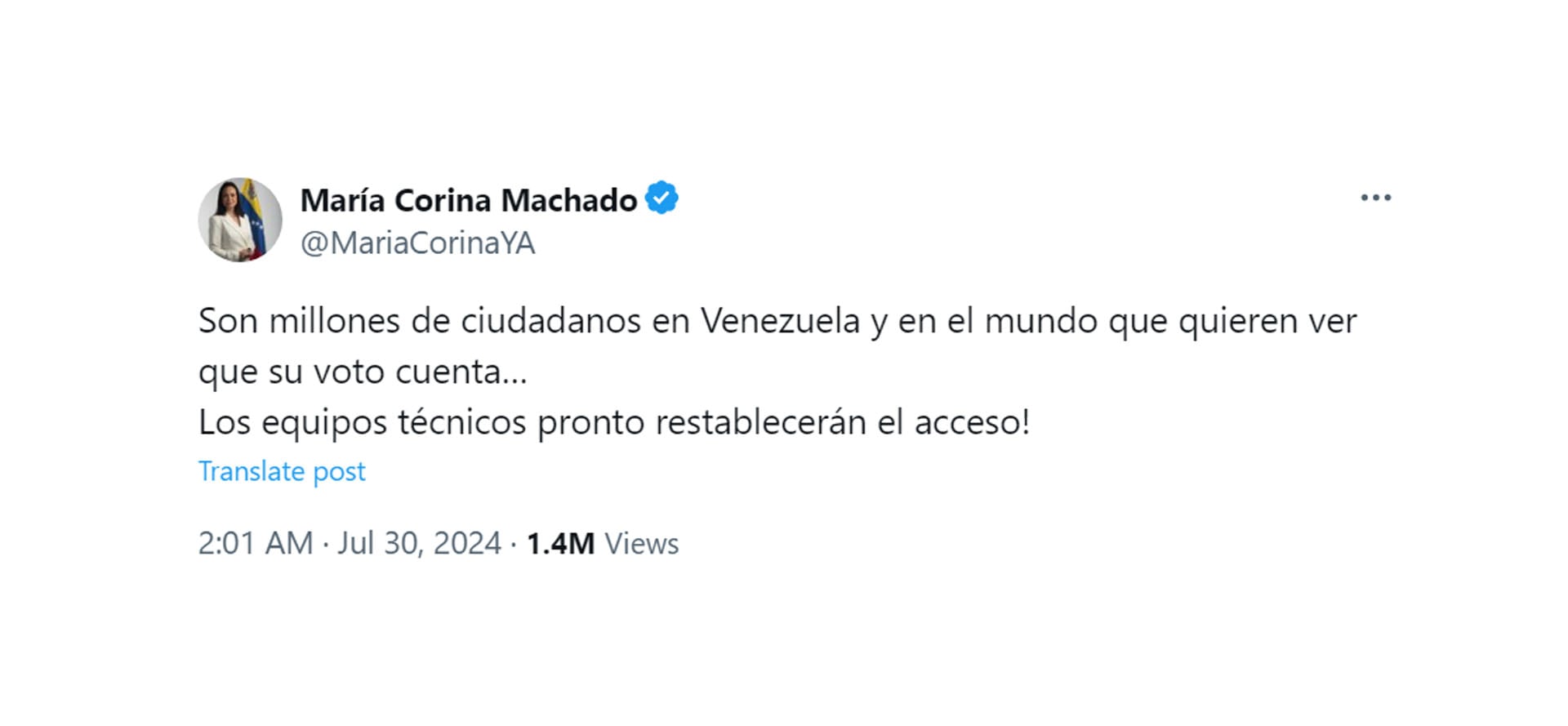 María Corina Machado tuit sobre actas