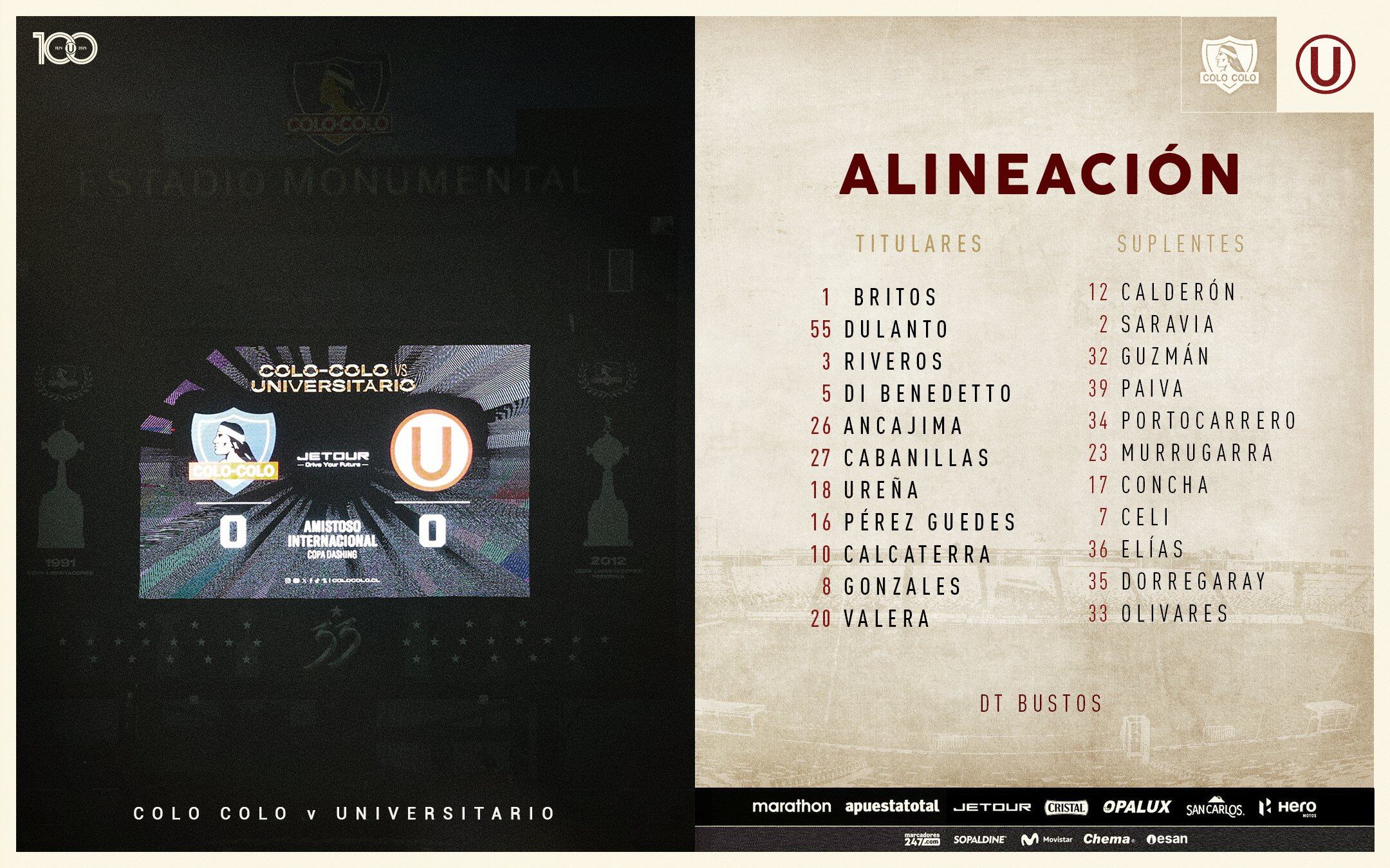 Alineación confirmada de Universitario para enfrentar a Colo Colo.