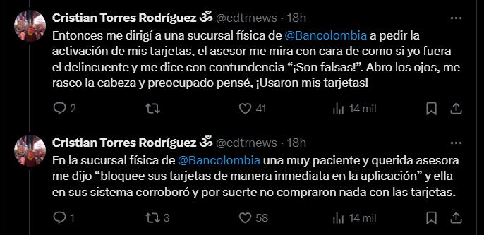 El periodista contó con suerte, ya que los estafadores no realizaron ninguna compra - crédito @cdtrnews/X