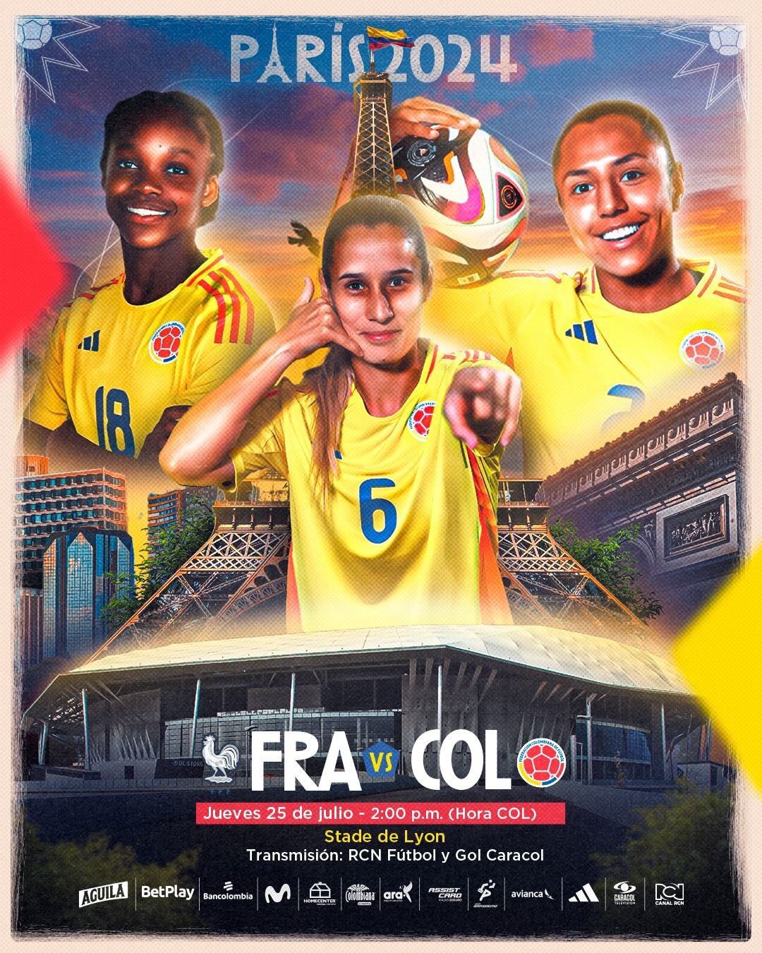 Afiche del partido Colombia vs. Francia en el debut en los Juegos Olímpicos París 2024 - crédito Federación Colombiana de Fútbol