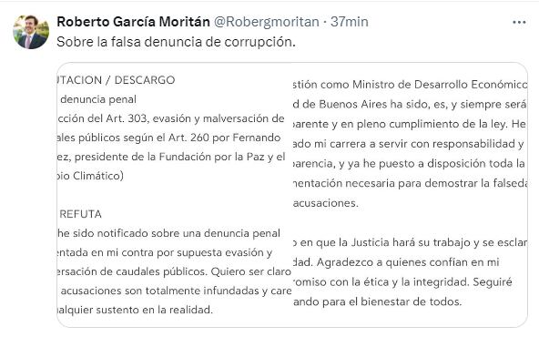 Roberto García Moritan - comunicado corrupcion