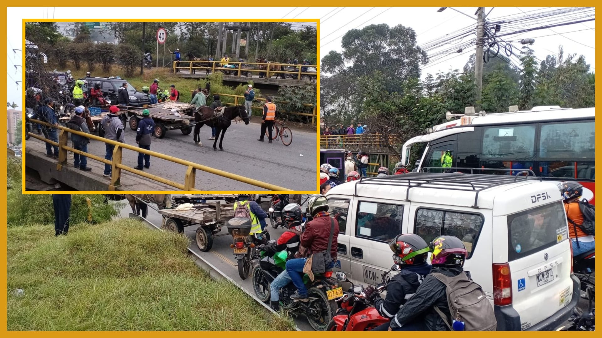 Hasta con animales, bloquearon la vía Bogotá-Mosquera por protesta de bicitaxistas y carreteros:  impresionante trancón en la calle 13