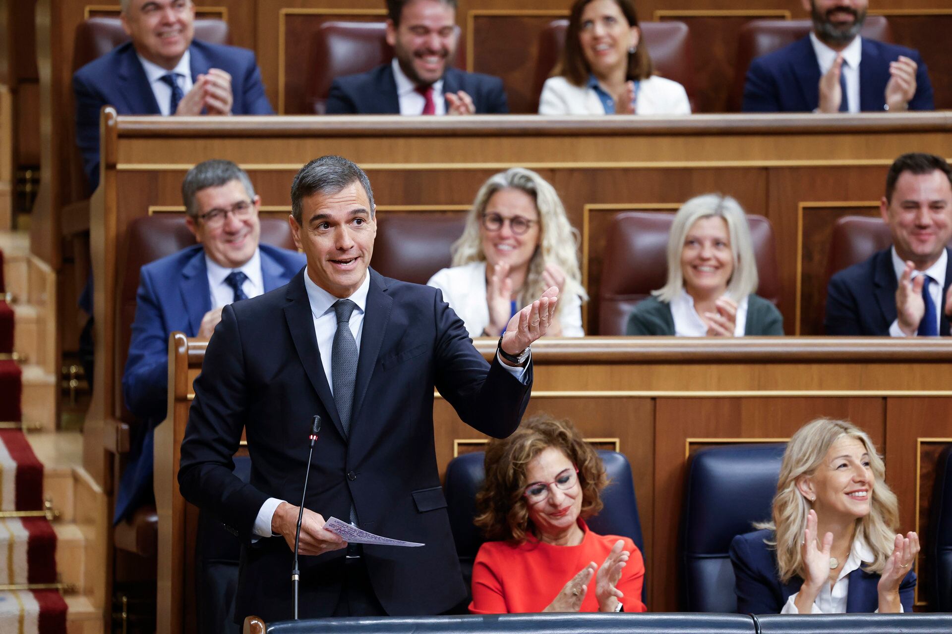 MADRID, 19/06/2024.- El presidente del Gobierno, Pedro Sánchez (i), interviene durante la sesión de control que se celebra, este miércoles, en el Congreso de los Diputados en Madrid. EFE/ Mariscal