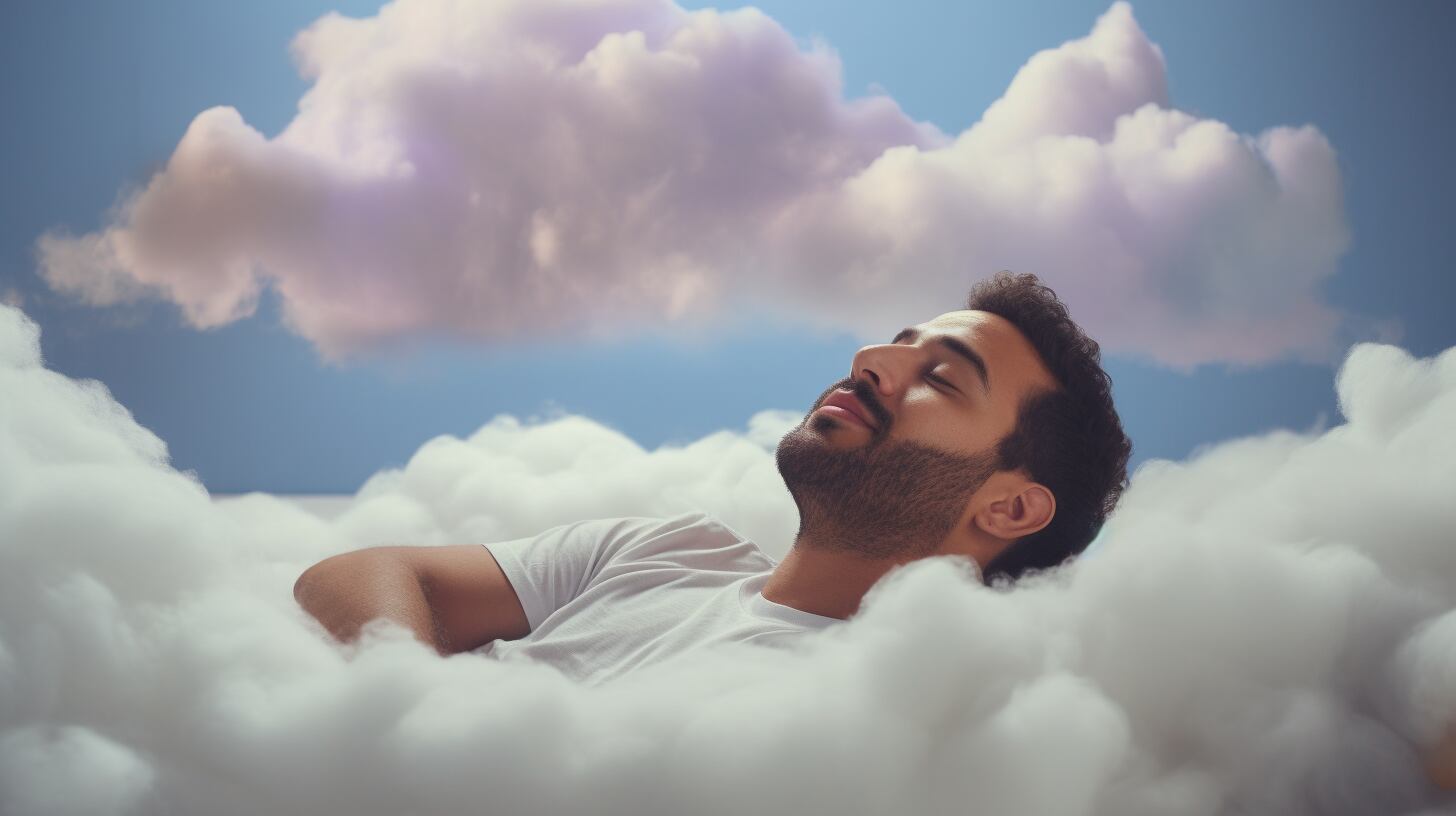 "Imagen de una persona durmiendo plácidamente sobre una blanca nube, disfrutando de un sueño reparador y saludable, donde los sueños se hacen realidad. (Imagen ilustrativa Infobae)