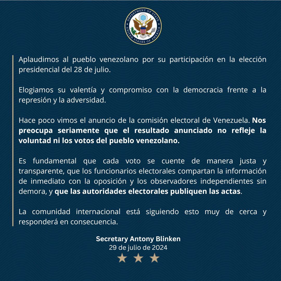 Comunicado del Departamento de Estado