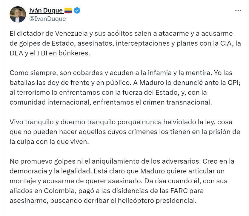 Iván Duque y su respuesta a Maduro - @IvánDuque/X