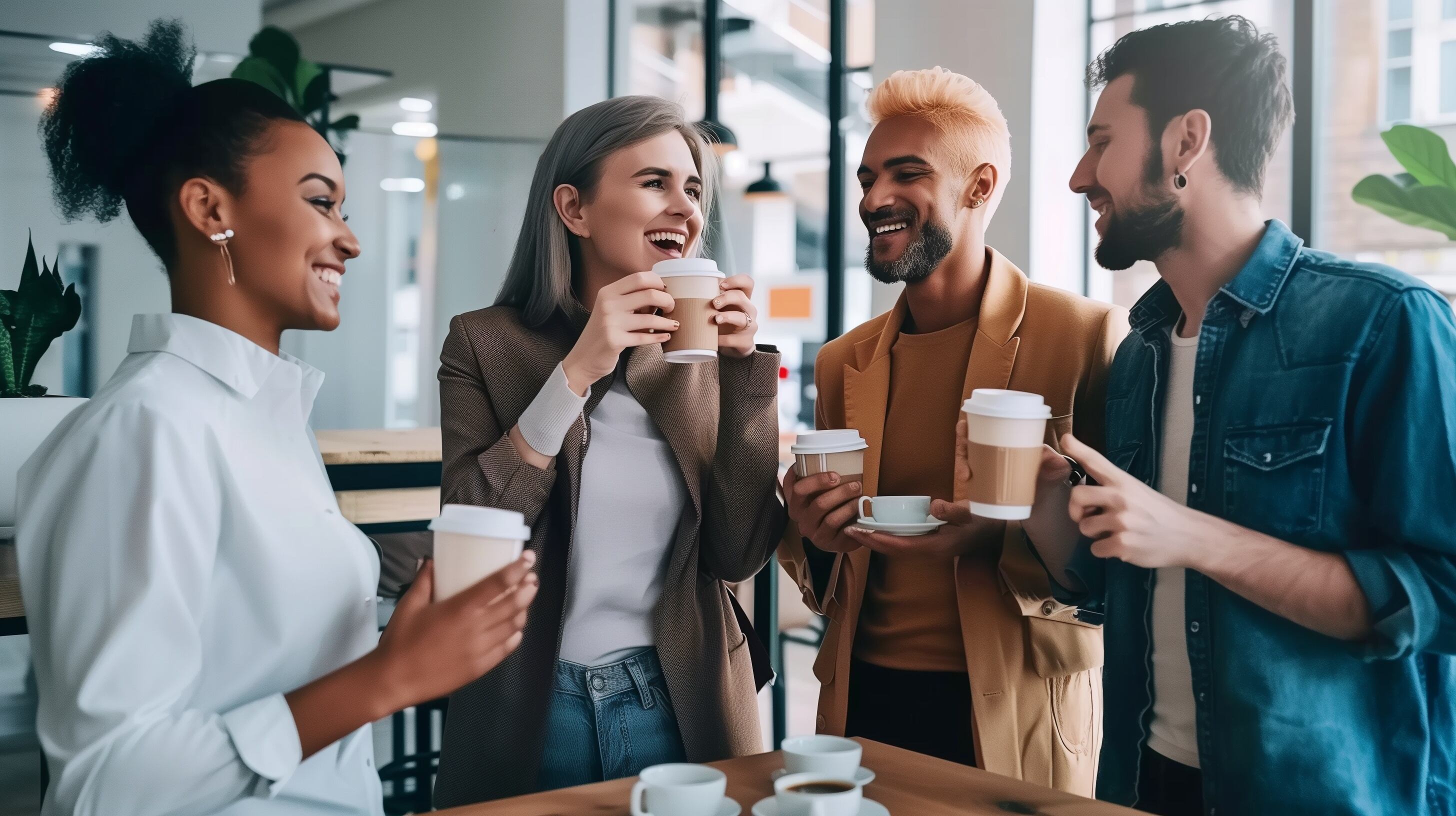 Café en oficina, reunión informal, charla entre colegas, momento de descanso, trabajo colaborativo, ambiente amigable, pausa laboral. - (Imagen Ilustrativa Infobae)