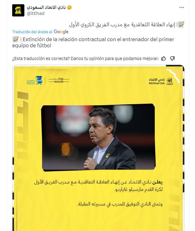 comunicado despido marcelo gallardo Al Ittihad