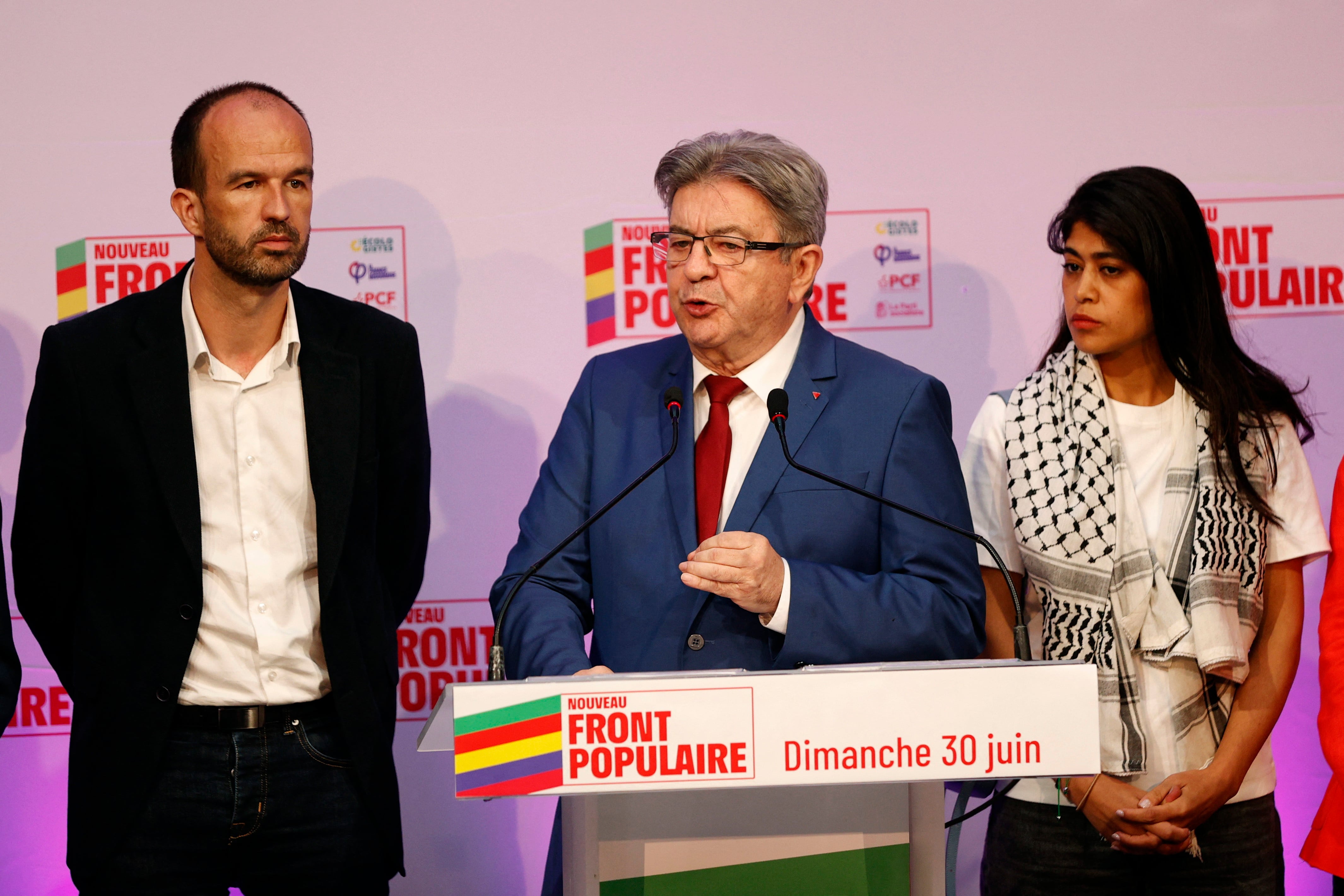 Jean-Luc Melenchon, líder del partido La Francia Insumisa, en una compaecencia tras el cierre de los colegios en Francia (REUTERS/Abdul Saboor)