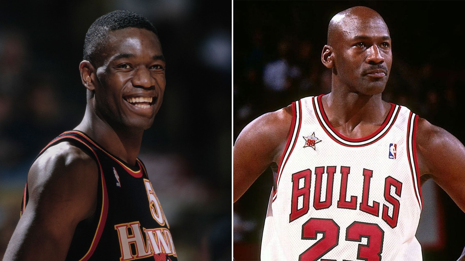 Dikembe Mutombo y Michael Jordan.