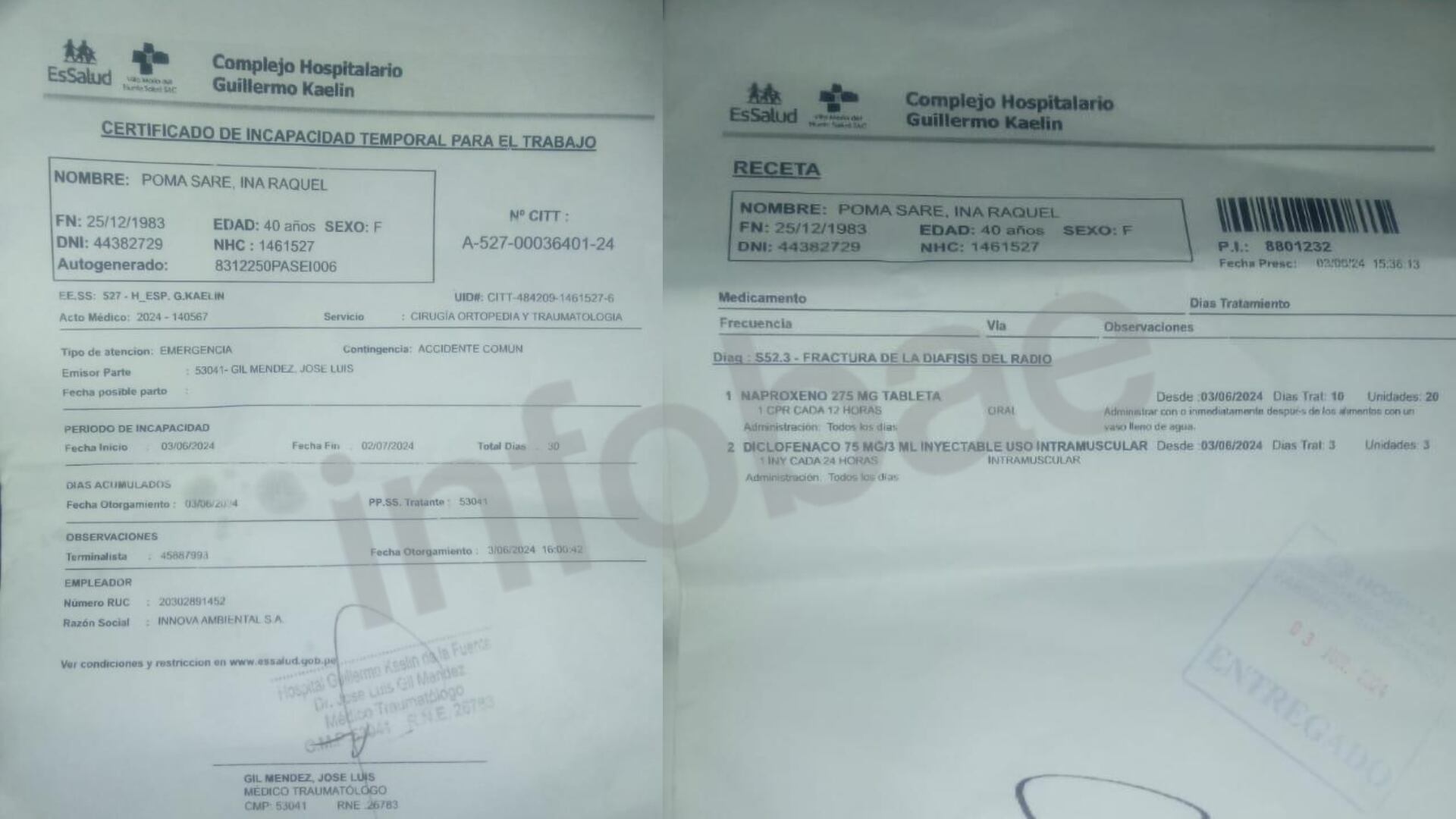 Certificado médico tras represión policial en el Cercado de Lima