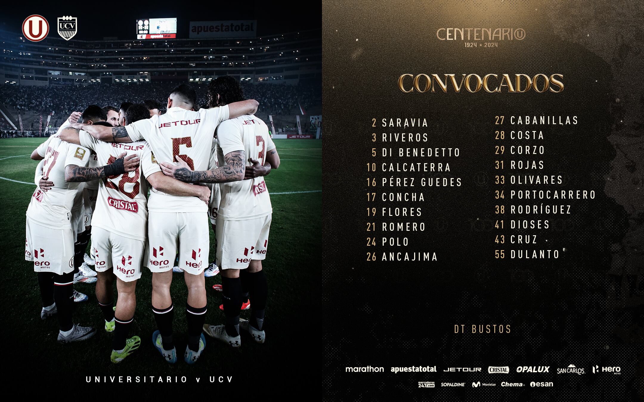 Convocados de Universitario para duelo con César Vallejo por el Torneo Clausura 2024.