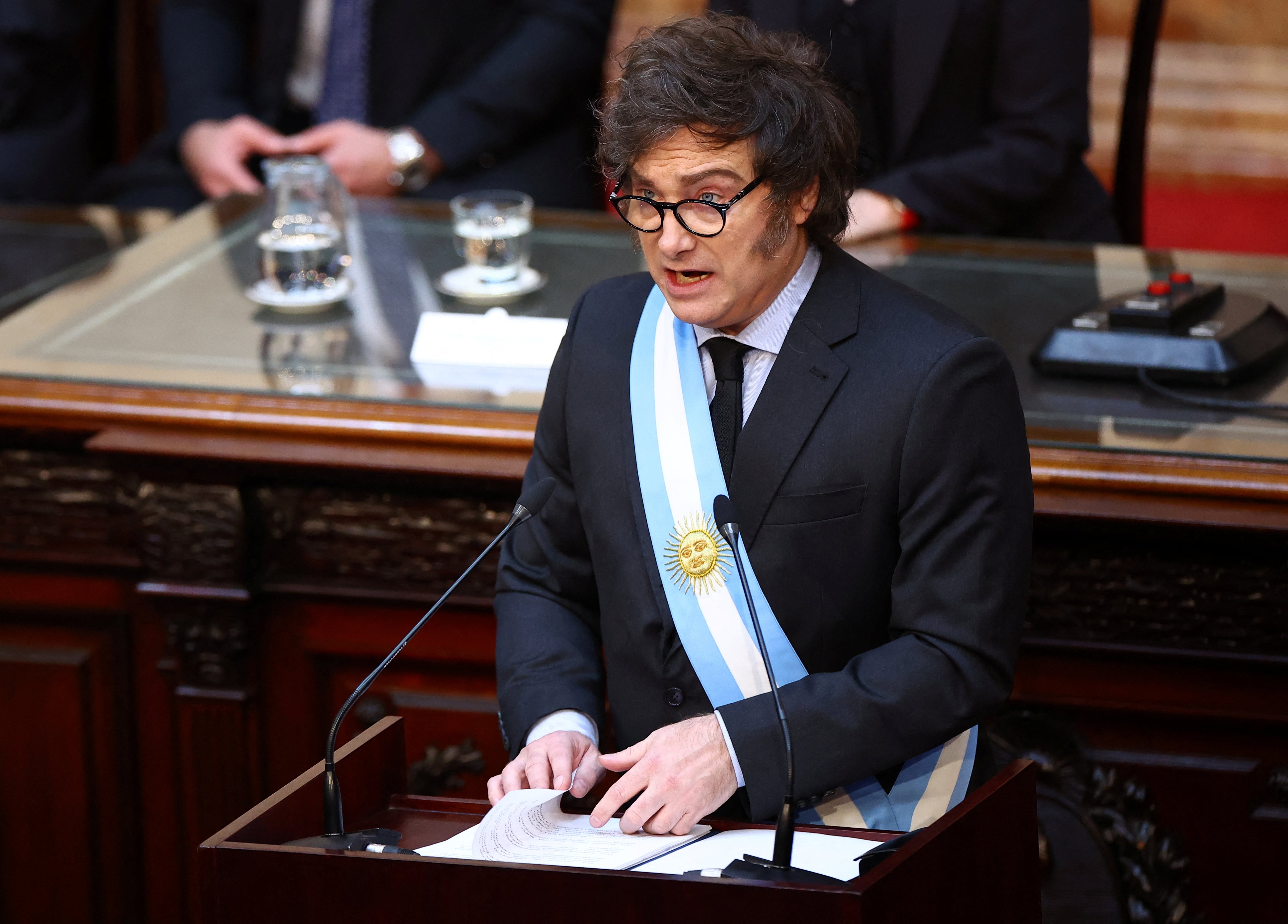 Argentine President Javier Milei presents the fiscal year 2025 budget, at the National Congress in Buenos Aires, Argentina, September 15, 2024. REUTERS/Agustin Marcarian