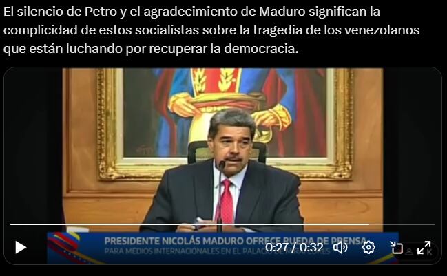 La congresista se pronunció ante el discurso de Maduro - crédito @MariaFdaCabal/X