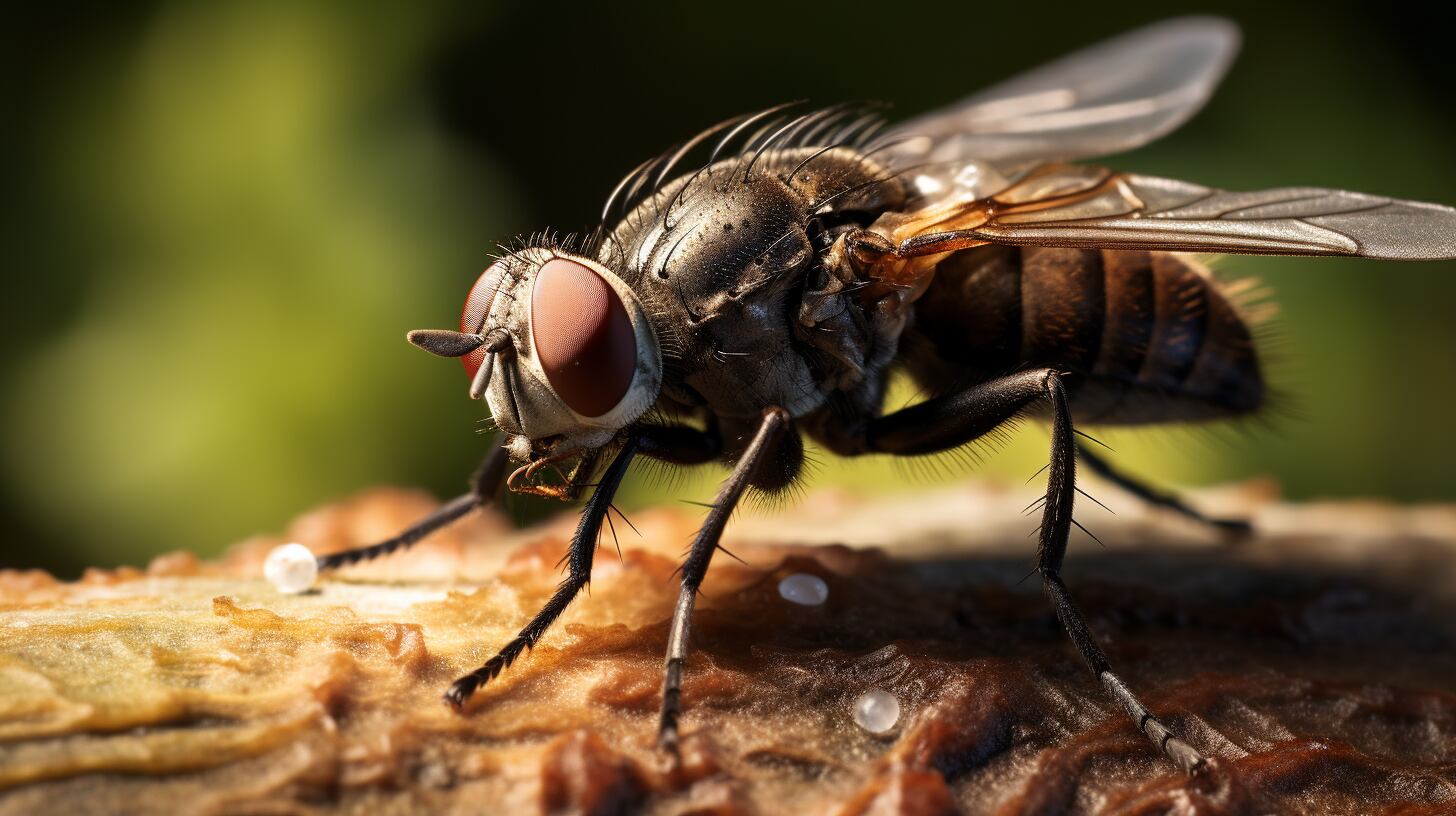 Detalle en una macro fotografía de moscas, destacando sus características. Estos insectos a menudo se consideran plagas, enfatizando la necesidad de higiene y control. (Imagen ilustrativa Infobae)