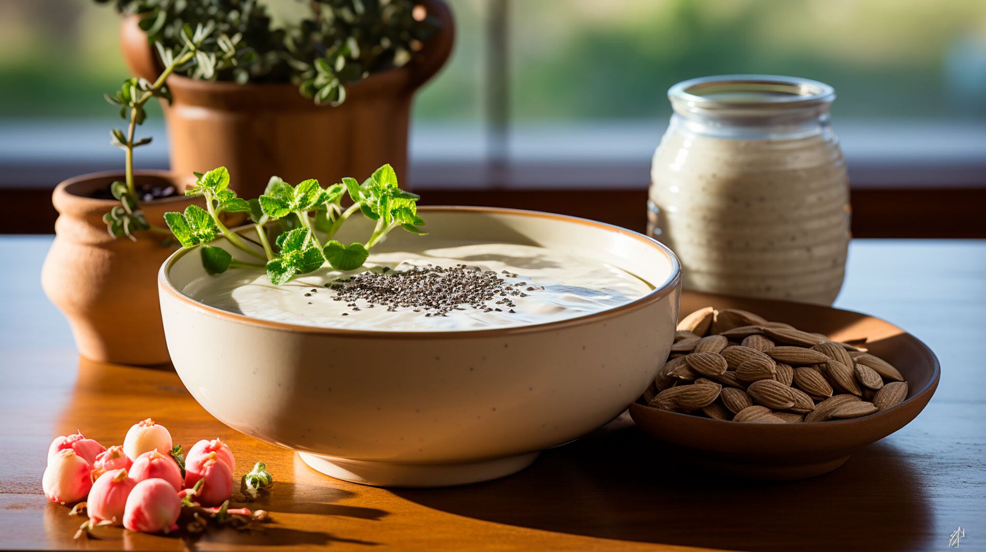 Bowl semillas de chía con leche desayuno saludable con Semilla de chía - visualesIA