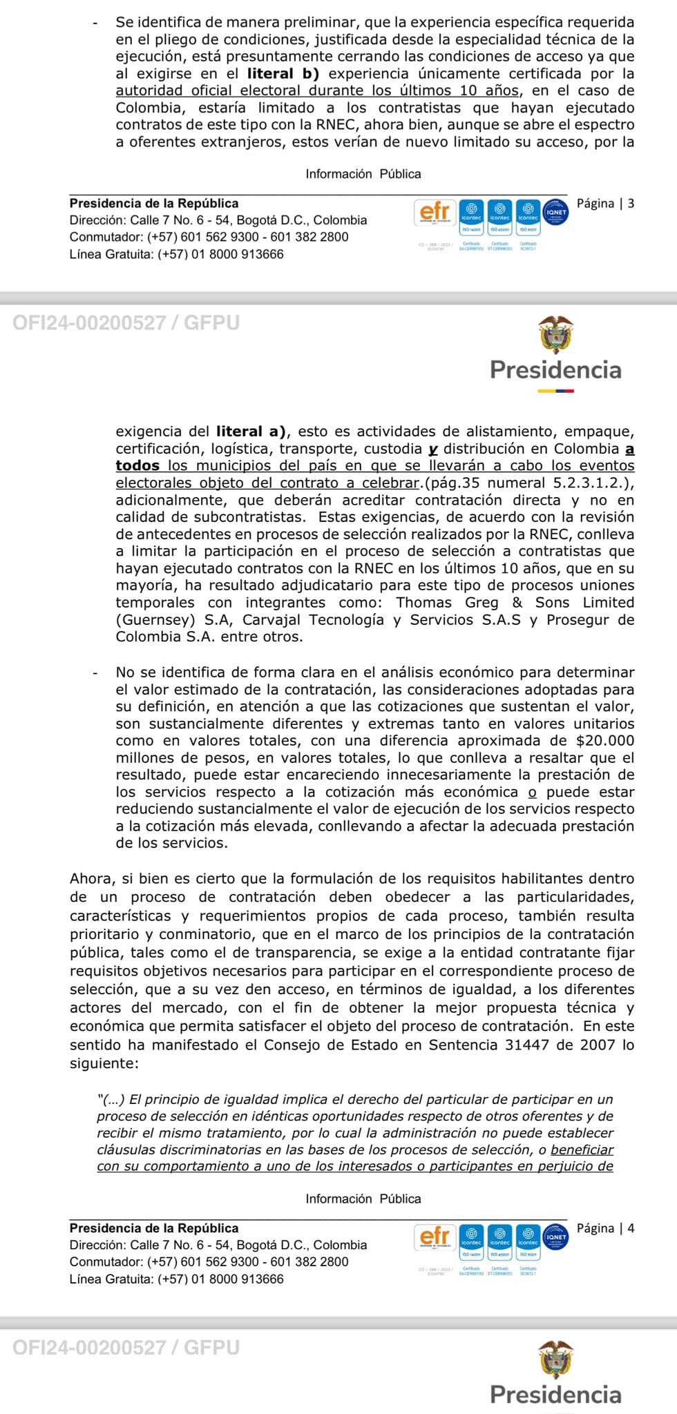 Informe presentado por Andrés Idárraga, secretario de Transparencia de Presidencia - crédito @Aidarragaf/X