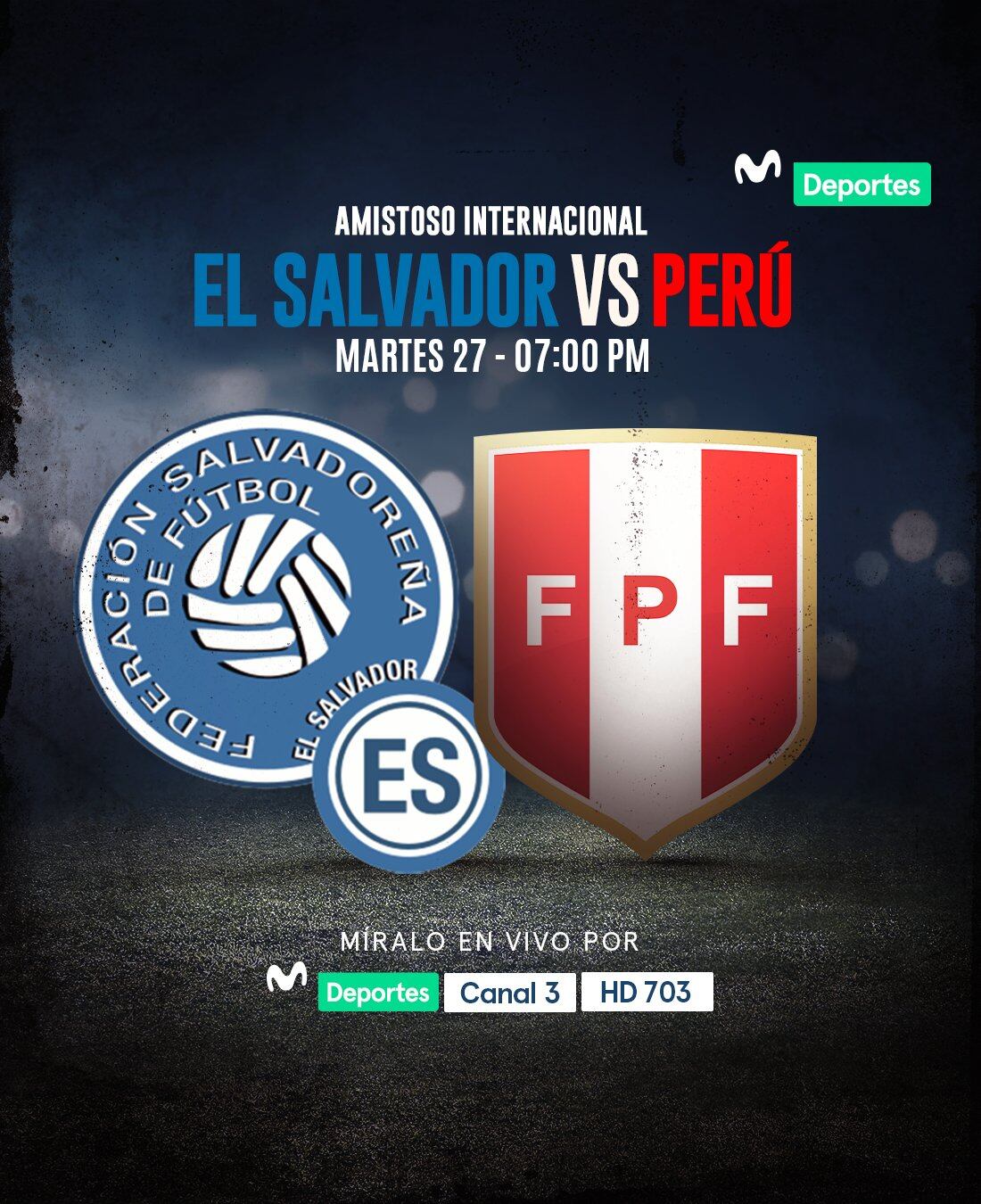 Anuncio de Movistar Deportes sobre el inicio de la transmisión del Perú vs El Salvador en Estados Unidos.