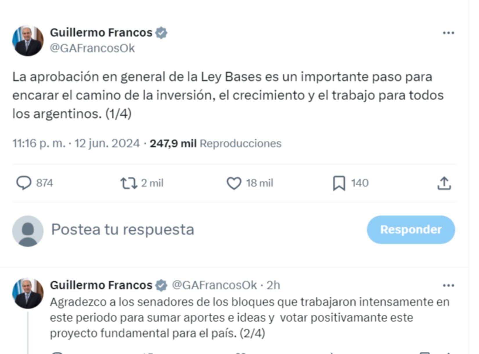 El Presidente y funcionarios de su Gobierno celebraron la aprobación de la Ley Bases