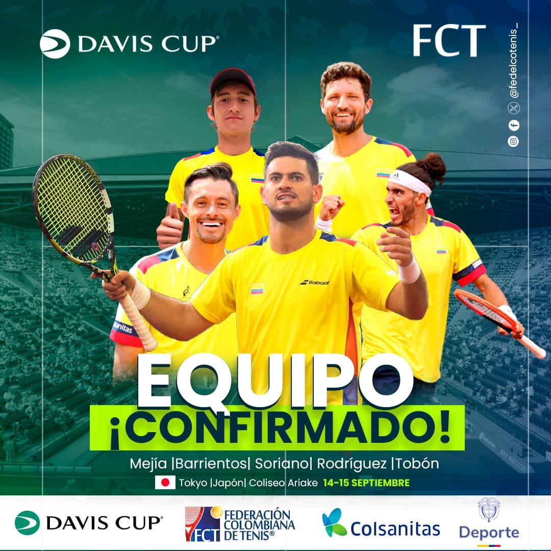 Nicolás Mejía será el tenista colombiano con más experiencia en tenis individual que irá por nuestro país y Miguel Tobón hará su debut - crédito Federación Colombiana de Tenis