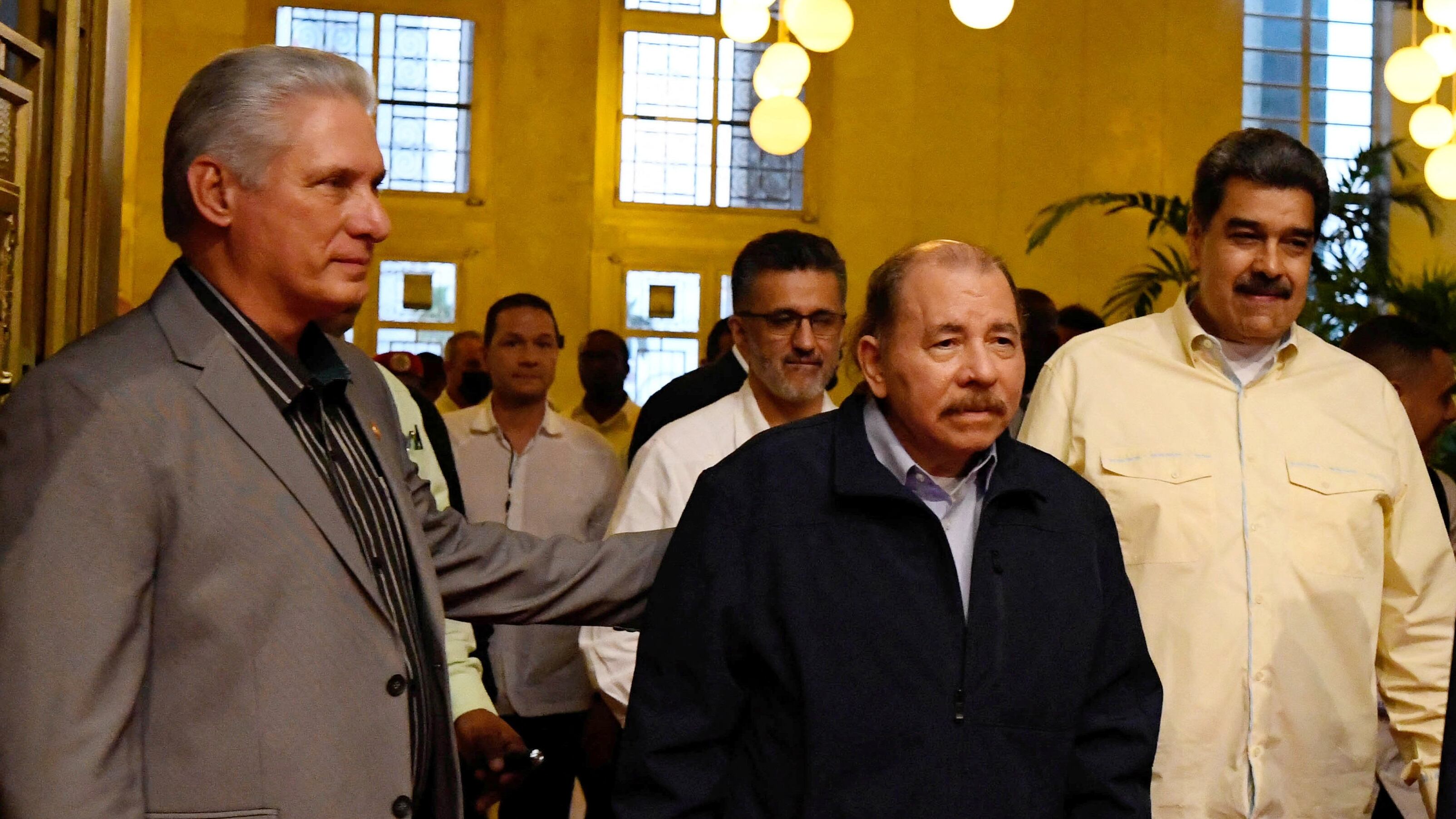 Miguel Díaz-Canel, Daniel Ortega y Nicolás Maduro, dictadores de Cuba, Nicaragua y Venezuela, respectivamente (REUTERS/Norlys Perez)