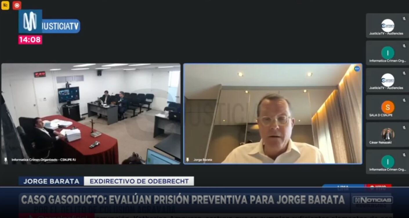 Jorge Barata acusa presiones de la Fiscalía para ‘mentir’ sobre el Gasoducto Sur durante audiencia de prisión preventiva. (Captura: Canal N)