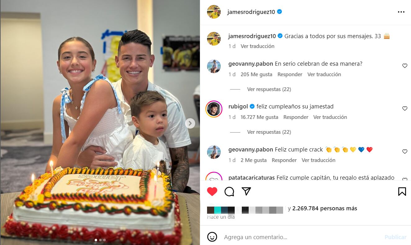 James cumple años el 12 de julio. (Instagram: jamesrodriguez10)