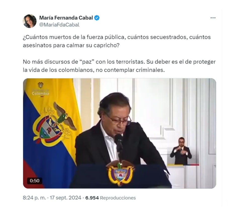 María Fernanda Cabal y sus duros señalamientos a Gustavo Petro