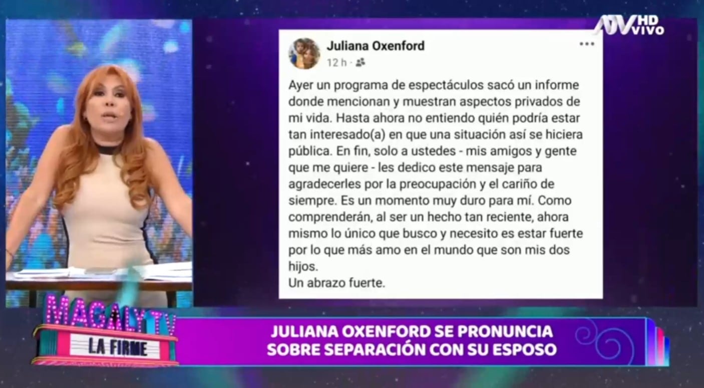 Juliana Oxenford confirma separación de su esposo Milovan Radovic: “Es un momento muy duro para mí”. (Captura: Magaly TV La Firme)