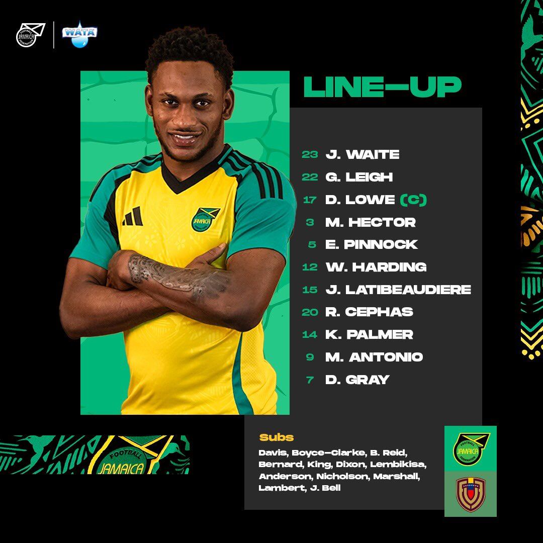 Titulares de Jamaica para el partido contra Venezuela - crédito @jff_football/X