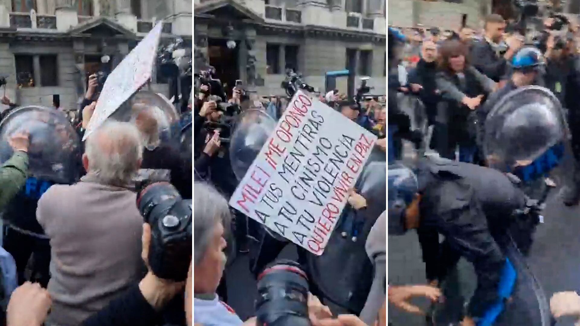 Tensión e incidentes durante una marcha frente al Congreso