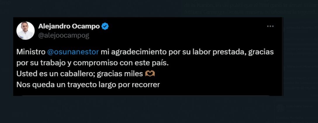 Alejandro Ocampo del Pacto Histórico elogió la labor de Néstor Osuna - crédito @alejooampog / X