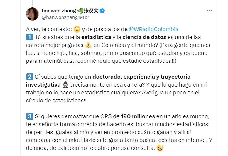 Hanwen Zhang  le contesta al concejal Daniel Briceño - crédito @hanwenzhang1982