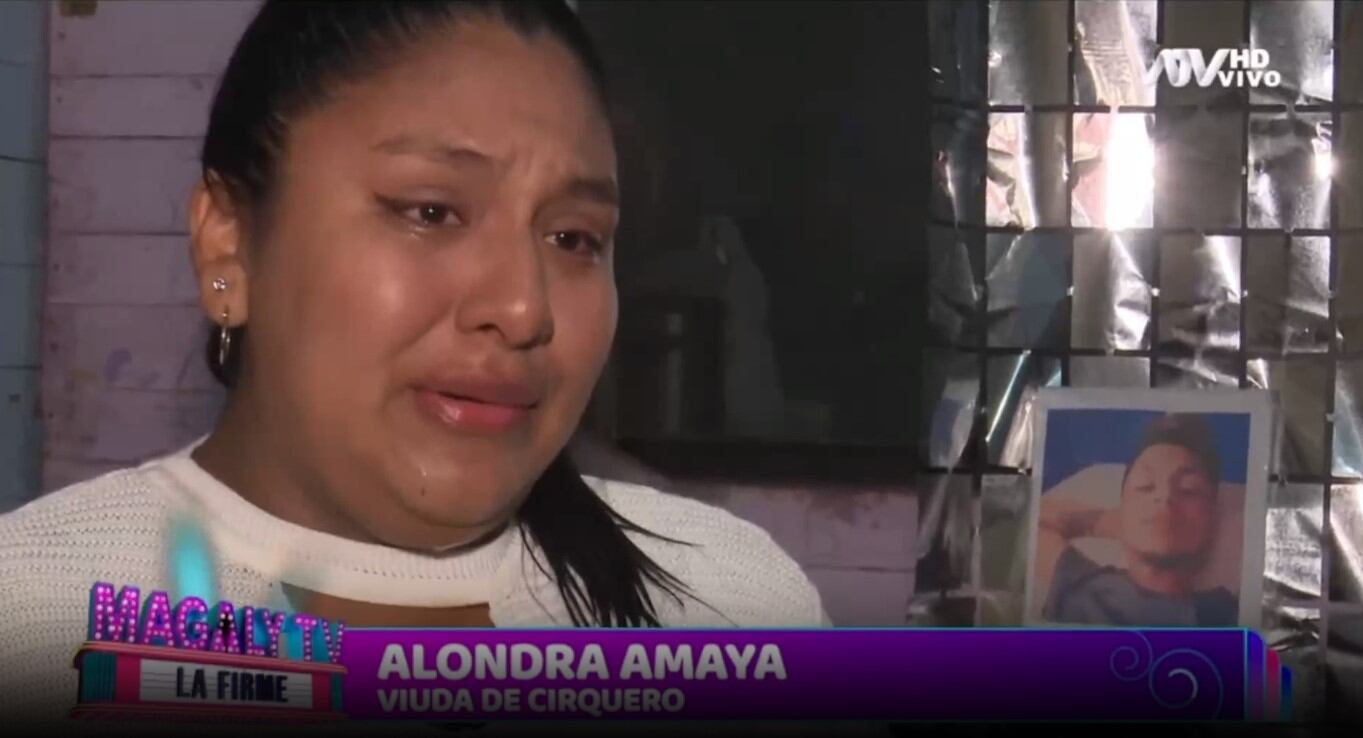 América TV es desmentido por esposa de acróbata fallecido en ‘El Reventonazo de la Chola’. (Captura: Magaly TV La Firme)