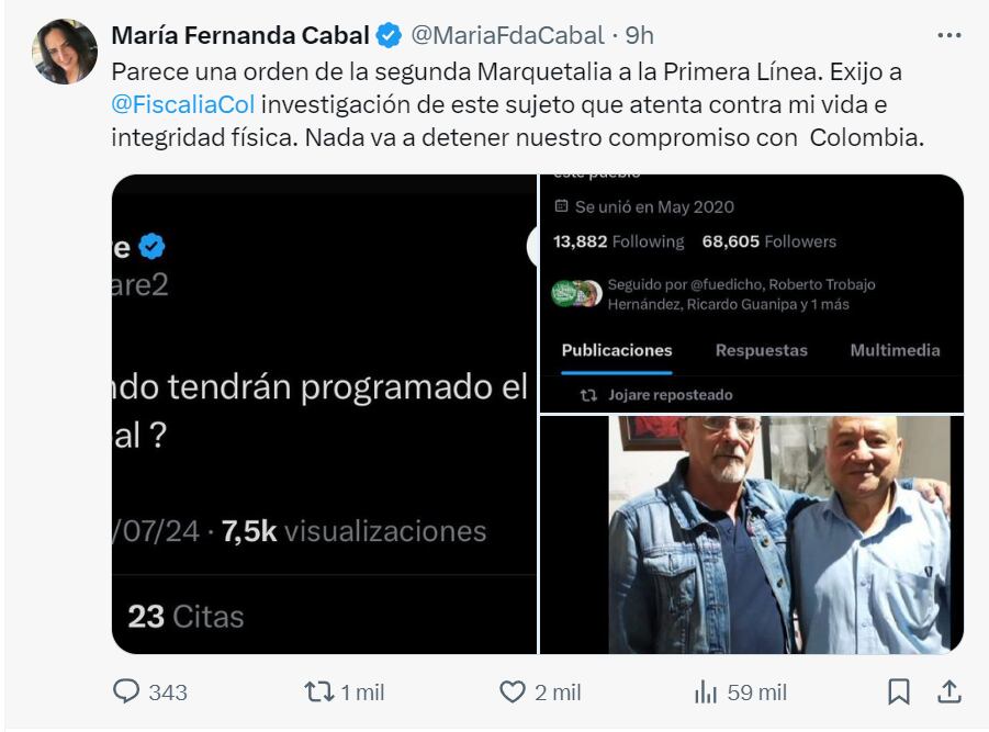 La congresista compartió los mensajes que, según ellas, estarían intimidando su integridad física - crédito red social X