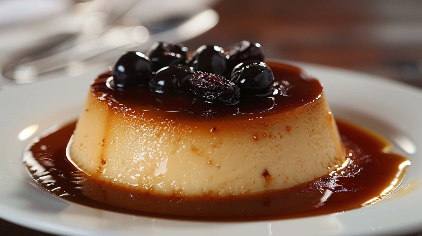 Postre, flan, ciruelas, caramelo, oscuro, sabor, receta, cocina, textura, comida, festivo, dulce, tentación, elegante, sobremesa - (Imagen Ilustrativa Infobae)