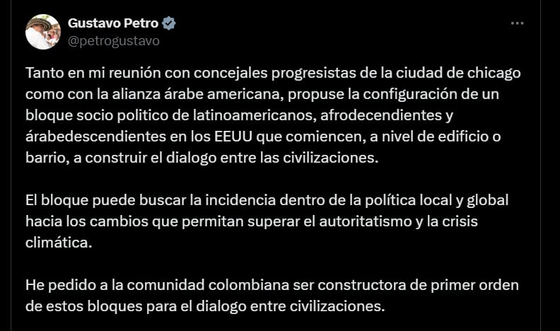 Gustavo Petro en su cuenta de X - crédito @petrogustavo/X