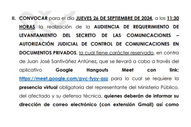 PJ programó audiencia para el próximo 26 de setiembre a las 11:30 a .m.