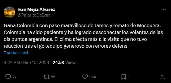 Este fue el punto de vista del partido para el ex comentarista de Win Sports - crédito @PajaritoDeIvan / X