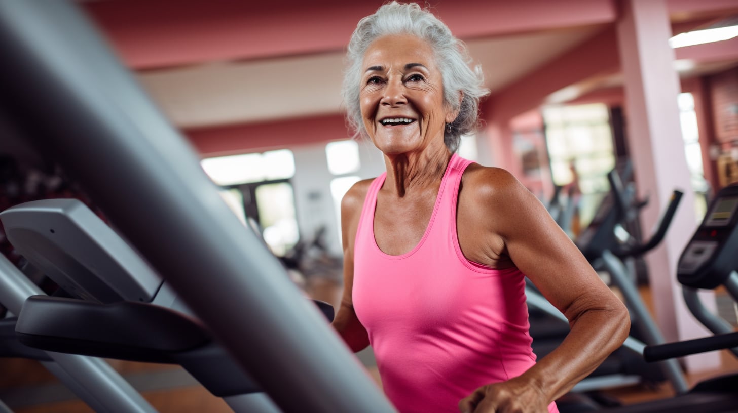 Fotografía de una señora mayor dedicada a su bienestar mientras realiza ejercicios en un gimnasio, fomentando un estilo de vida activo y saludable. (Imagen ilustrativa Infobae)