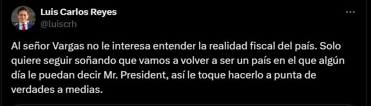 Luis Carlos Reyes le respondió al exvicepresidente Germán Vargas Lleras - crédito @luiscrh/X