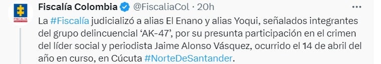 La Fiscalía acusó a los aprehendidos de pertenecer a un grupo delincuencial y de otros delitos graves. La víctima, periodista, era conocida por denunciar corrupción - crédito Captura de pantalla / X