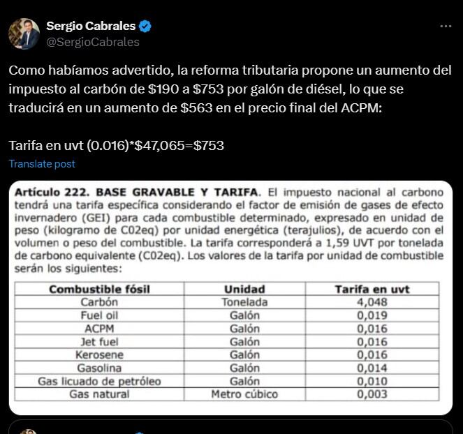 Sergio Cabrales, profesor de la Universidad de los Andes, advirtió sobre el impacto en la factura del gas natural con un incremento del 4% - crédito @SergioCabrales/X