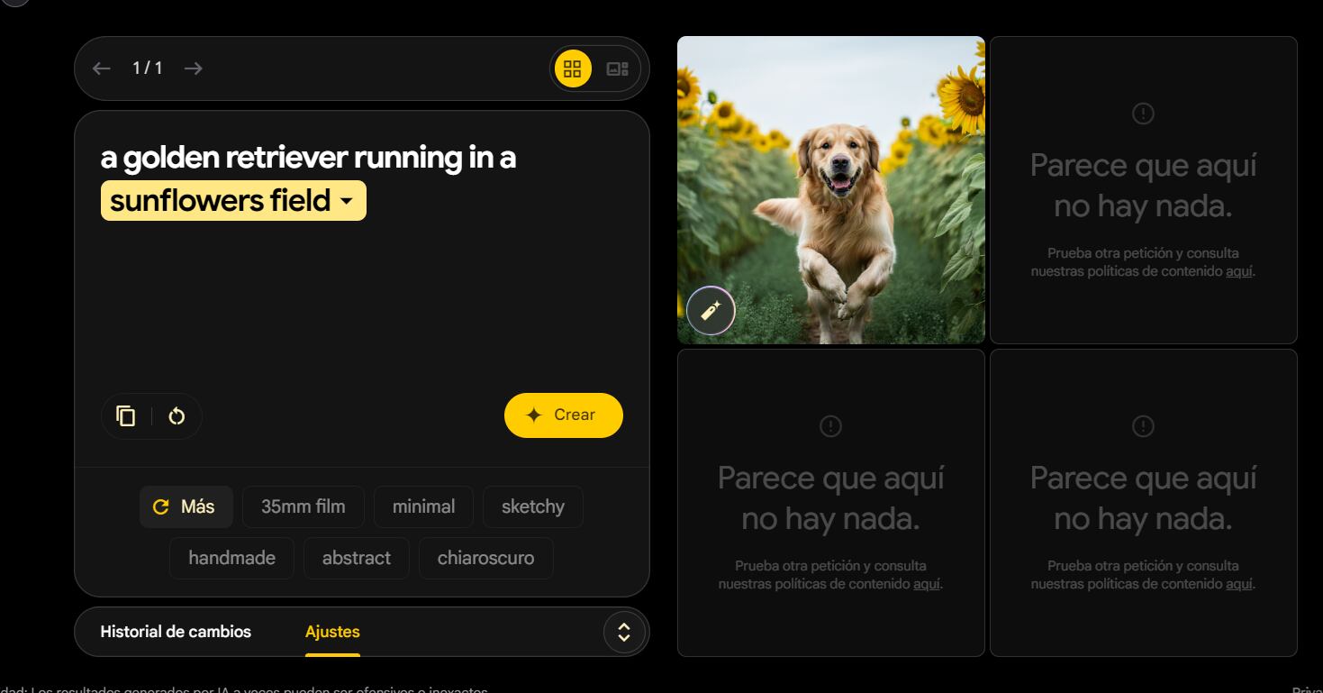 Según la solicitud del usuario, Google genera una o varias imágenes. (AI Test Kitchen de Google)