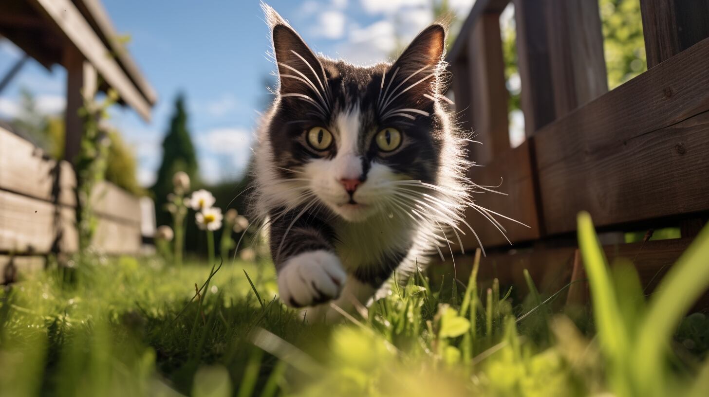 Gato jugando enérgicamente sobre el pasto del patio (Imagen ilustrativa Infobae)