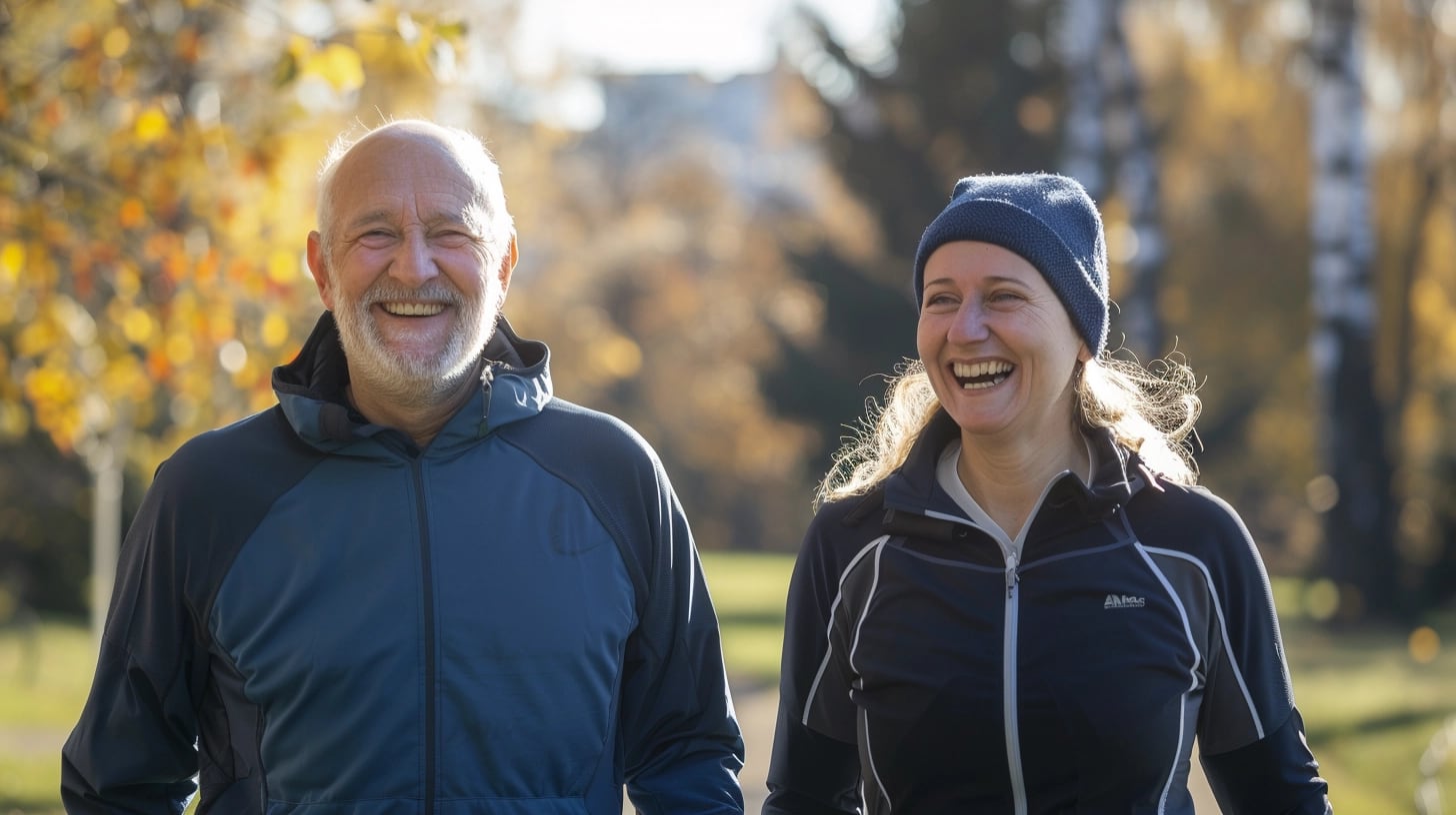 Pareja de abuelos disfrutando de un paseo matutino en un entorno natural, demostrando la importancia de la actividad física regular y la hidratación para la salud. Juntos, practican un estilo de vida activo que promueve la longevidad y el bienestar, subrayando la relevancia del cuidado y el ejercicio en la tercera edad. (Imagen ilustrativa Infobae)