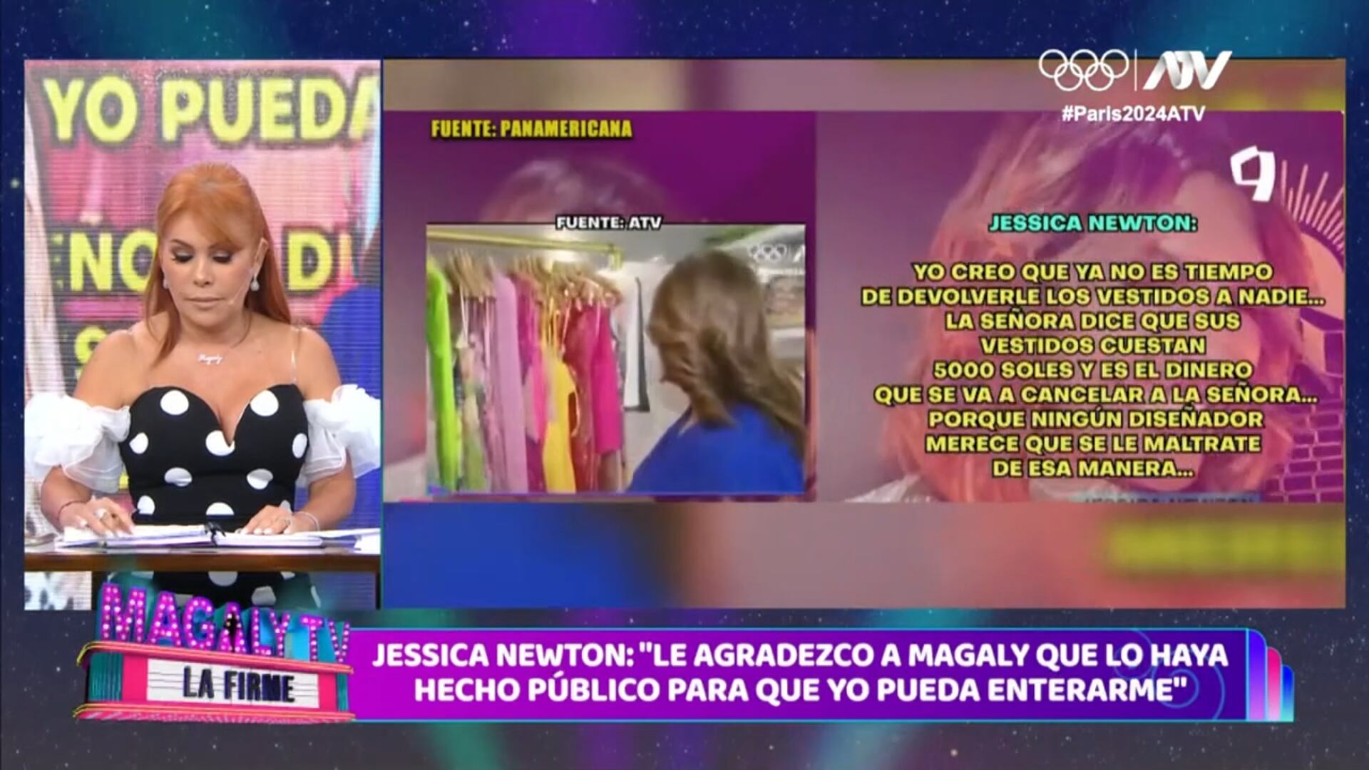 Magaly Medina responde a Jessica Newton tras denuncia de diseñadora de no devolverle vestidos.