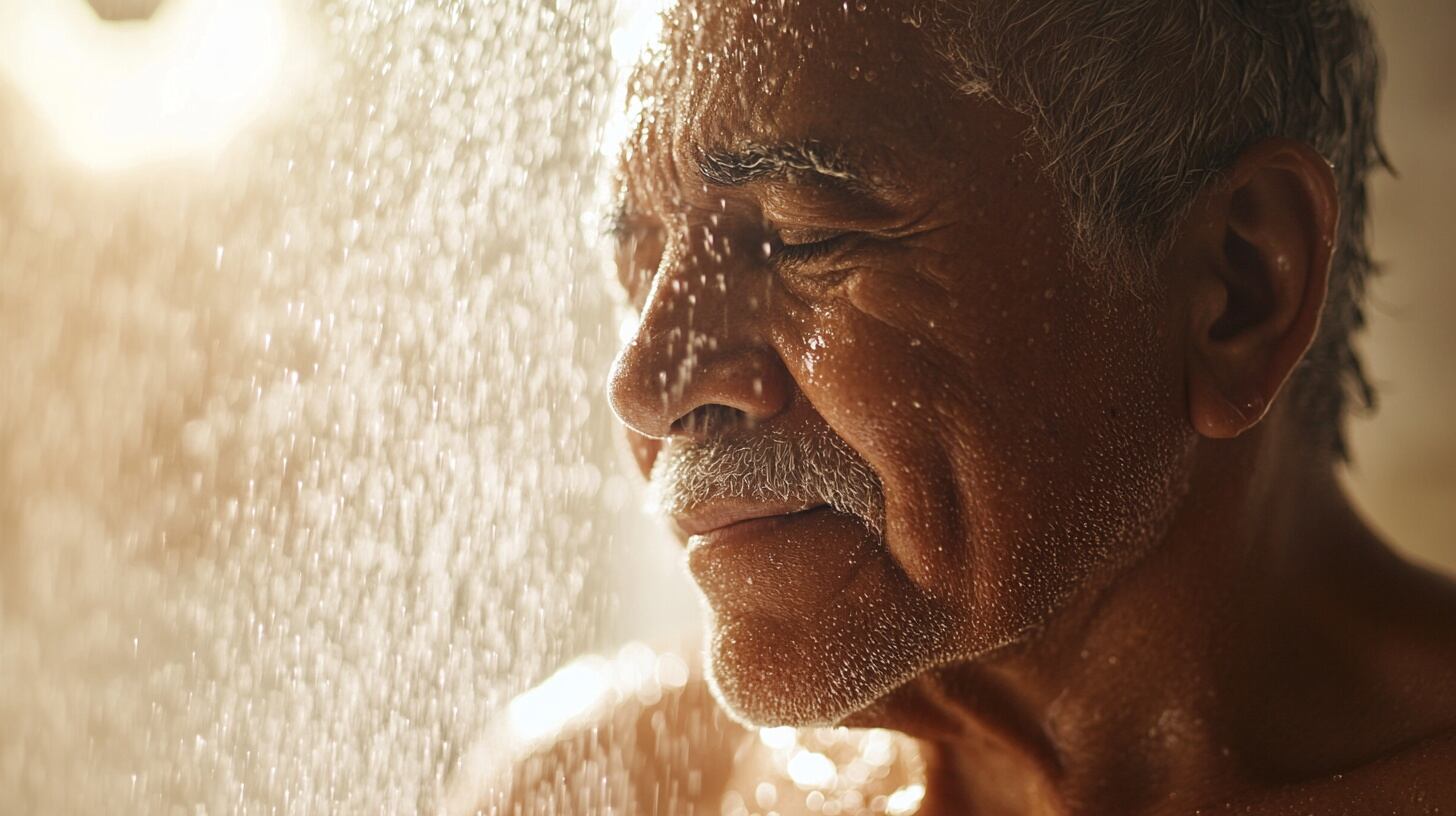 Adulto mayor tomando un baño, enfocado en la higiene, relajación y cuidado personal, promoviendo el bienestar y confort diario - (Imagen Ilustrativa Infobae)