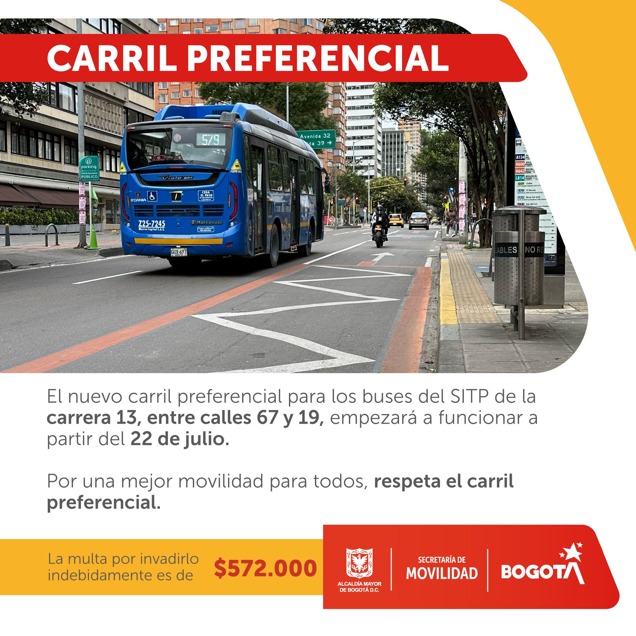 Habilitarán carril exclusivo para tránsito de buses SITP en Bogotá - crédito @SectorMovilidad/X