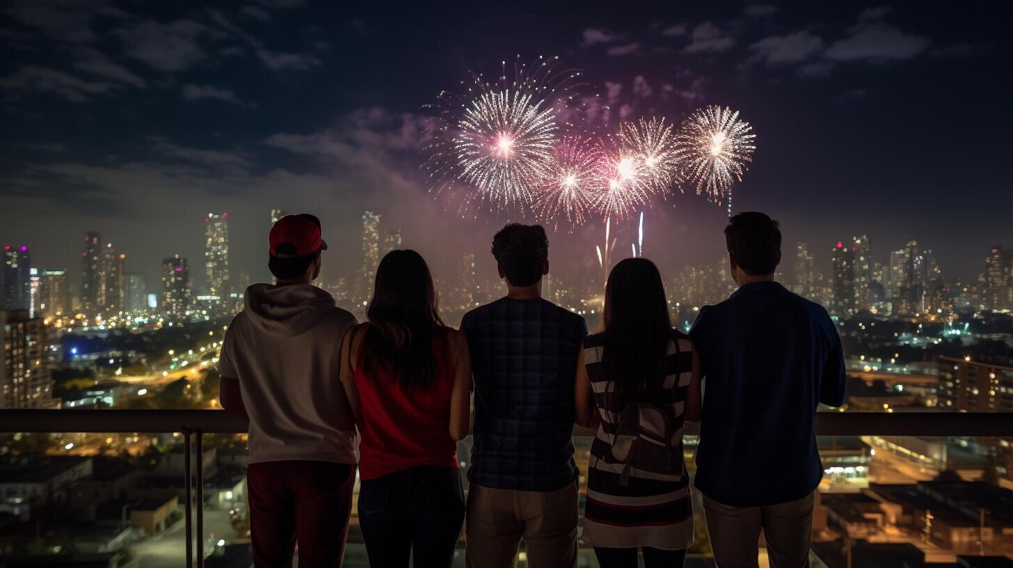 Amigos comparten momentos especiales contemplando fuegos artificiales en la noche de año nuevo, creando recuerdos llenos de luz, alegría y celebración. Disfruta de la magia de los festejos y la unión familiar. (Imagen Ilustrativa Infobae)